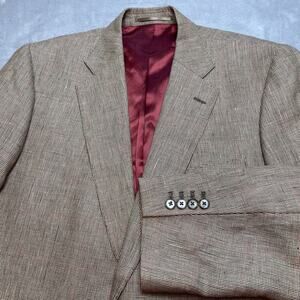 Joseph Turner Wool Linen Blazer Mens 44L Brown Tweed Surgeon Cuffs Portugal FLAW